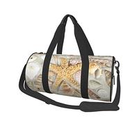 Borsa da viaggio rotonda Conchiglie Stelle marine sulla sabbia bianca Borsa da palestra per uomo Borsa sportiva da donna