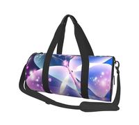 Borsa da viaggio rotonda di grande capacità con stampa di farfalle blu e viola, borsa portaoggetti multifunzionale, Nero , Taglia unica
