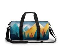 Borsa da viaggio rustica da palestra con montagne ad acquerello con alberi di metà secolo per donne uomini borsone cilindrico borsa da allenamento sportiva con tracolla
