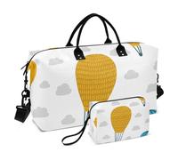 Borsa da viaggio scandinava gialla e blu con mongolfiera, borsa da viaggio per la notte, borsa da allenamento con tracolla regolabile per viaggi di lavoro, grande capacità, Mongolfiera scandinava