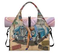Borsa da viaggio sportiva con poster vintage America con scomparto per scarpe America Weekend Borse da viaggio Tote Cabin Bagagli per Palestra Yoga Viaggio, Colore, L, Borsone da viaggio