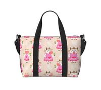 Borsa da viaggio stampata con mucca rosa in stile cartone animato, borsa da palestra di grande capacità, borsa a tracolla leggera da viaggio, unisex