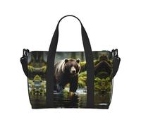 Borsa da viaggio stampata con orso marrone, borsa da palestra di grande capacità, borsa a tracolla leggera da viaggio, unisex