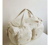 Borsa da viaggio trapuntata con ricamo orso, grande capacità, multi-tasche, morbida borsa per la notte, adatta per donne in gravidanza, fitness, viaggi nel fine settimana Poliestere
