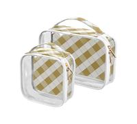 Borsa da viaggio trasparente a quadri color cachi, confezione da 2, borsa da toeletta approvata TSA, borsa per il trucco impermeabile da viaggio essenziale per la rasatura