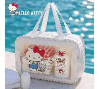 Borsa da viaggio trasparente in PVC Sanrio Hello Kitty, borsa da toilette impermeabile con licenza ufficiale, chiusura a cerniera e manici, grazioso design kawaii per gite di fine settimana in palestr