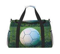 Borsa da viaggio verde con palla da calcio su stampa erbosa Weekender Pernottamento Borsa da viaggio Borsa da viaggio per donne uomini palestra bagaglio a mano, Nero , Taglia unica