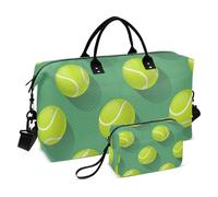 Borsa da viaggio verde per palline da tennis, borsa da viaggio per il fine settimana, borsa da allenamento con borsa da toilette per allenamento, set da 2 pezzi, Pallina da tennis verde, 1 size