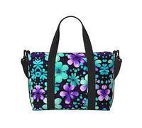 Borsa da viaggio versatile con stampa di fiori viola e foglia di tè, ideale per affari, sport, soggiorni nel fine settimana, nero, Taglia unica