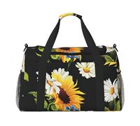 Borsa da viaggio versatile con stampa di girasoli e camomilla, ampia borsa da viaggio, elegante e funzionale per attività all'aperto