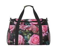 Borsa da viaggio versatile con stampa di rose fresche rosa, borsa da viaggio elegante e funzionale per attività all'aperto