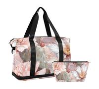 Borsa da viaggio vintage con fiori rosa e bianchi Borsa sportiva a tracolla Borsa per il fine settimana con tracolla regolabile per lo sport di grande capacità, Fiori vintage rosa e bianchi, 1 taglia,