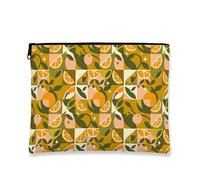 Borsa da viaggio vintage con frutta, borsa da viaggio per cosmetici retrò con agrumi, organizer portatile in tela con cerniera, borsa da toilette estiva per la cura della pelle, Olivastro, 7x9 Inch