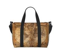 Borsa da viaggio vintage con mappa del mondo antico, 41 cm x 29 cm x 15 cm, borsa da viaggio per la notte, borsa tote unisex, Nero , Taglia unica