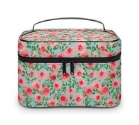 Borsa da viaggio vintage con rose rosa per cosmetici da donna, organizer con scomparti per manici morbidi, grande capacità per la cura della pelle, da uomo, per campeggio, matrimonio, tru