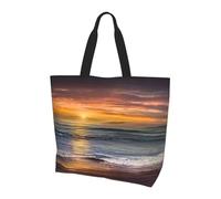 Borsa da viaggio vintage con stampa di coniglietto pasquale con fiori e coniglietti pasquali borsa da viaggio per tutti i giorni da donna adatta per viaggi e palestra, Spiaggia al tramonto, Taglia