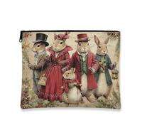 Borsa da viaggio vintage fantasiosa, borsa da viaggio per cosmetici da donna, organizer portatile in tela con cerniera, borsa da toilette regalo per le vacanze, Marrone, 7x9 Inch, Coniglio