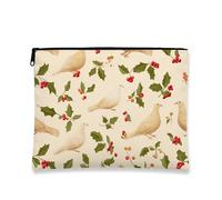 Borsa da viaggio vintage floreale, colomba e agrifoglio, borsa da viaggio per donne, piccola borsa portatile in tela con cerniera, borsa da toilette per la cura della pelle delle vacanze, Beige, 7x9