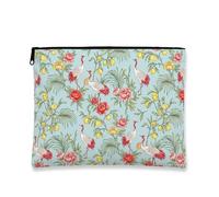 Borsa da viaggio vintage floreale, elegante borsa da viaggio per cosmetici con gru e fiori, custodia portatile in tela con cerniera, organizer estivo per la cura della pelle, Blu, 7x9 Inch, Custodia