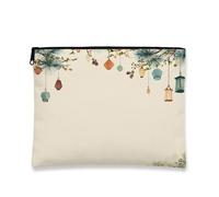 Borsa da viaggio vintage floreale, lanterna e pino, borsa da viaggio per donne, piccola borsa portatile in tela con cerniera, borsa da toilette per le vacanze, Beige, 7x9 Inch, Lanterne