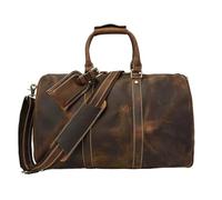 Borsa da viaggio vintage in pelle di cavallo pazzo da uomo con cerniera in pelle di mucca(Brown 1)