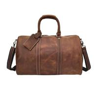 Borsa da viaggio vintage in pelle di cavallo pazzo da uomo con cerniera in pelle di mucca(Brown)
