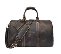 Borsa da viaggio vintage in pelle di cavallo pazzo da uomo con cerniera in pelle di mucca(Dark Brown)