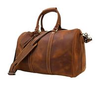 Borsa da viaggio vintage in pelle di cavallo pazzo da uomo con cerniera in pelle di mucca(Reddish Brown)