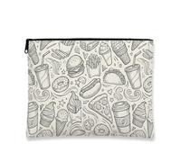 Borsa da viaggio vintage per alimenti, divertente borsa da viaggio per cosmetici fast food per donne, piccola borsa portatile in tela con cerniera organizer, Beige, 7x9 Inch, Per alimenti