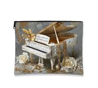 Borsa da viaggio vintage per pianoforte, elegante borsa da viaggio per cosmetici, musica antica, per donne, piccola borsa portatile in tela con cerniera, regalo per occasioni speciali per la cura