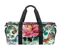 Borsa da viaggio Weekender,borsa da palestra piccola,farfalla di peonia fiore dell'acquerello,borsone da palestra