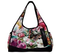 Borsa da viaggio Weekender,borsa da palestra piccola,farfalla di peonia fiore dell'acquerello,borsone da palestra