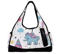 Borsa da viaggio Weekender,borsa da palestra piccola,Strisce colorate e unicorni,borsone da palestra