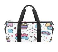 Borsa da viaggio Weekender,borsa da palestra piccola,Strisce colorate e unicorni,borsone da palestra