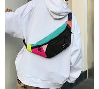 Borsa da vita casual e impermeabile con grande capacità, borsa a tracolla con stampa a lettere e blocchi di colore, adatta per shopping, sport, vacanze, palestra, bicicletta, scuola, estate, all'apert
