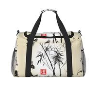 Borsa da weekend con stampa di pesce uccello e foglie di bambù, borsa da palestra con, bagaglio a mano borsa per il fine settimana durante la notte