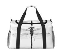 Borsa da weekend con stampa libellula bianca e nera, borsa da palestra con, bagaglio a mano borsa per il fine settimana durante la notte