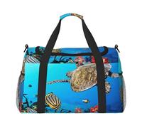 Borsa da weekend con stampa tartaruga con pesci colorati sotto il mare, borsa da palestra con, bagaglio a mano borsa per il fine settimana durante la notte, borsa da viaggio