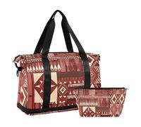 Borsa da weekender, stile boho, marrone rossastro, vintage, con tasca bagnata, tracolla regolabile, borsa sportiva da palestra, per aereo, viaggi, pieghevole, per uomini e donne