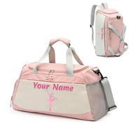 Borsa da Yoga e Danza Personalizzata per Donne, Borsone da Viaggio Personalizzato con Nome, con Scomparto per Scarpe e Tasca per Indumenti Asciutti e Bagnati, Borsa Tote/Zaino a Doppio Scopo - Rosa