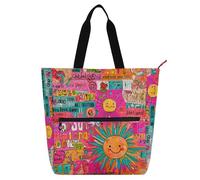 Borsa decorativa per bambini, borsa per libri con pianoforte, per bambini, donne, uomini, parole d'arte colorate, carina, impermeabile, con tasche con cerniera, per scuola, shopping, spiaggia