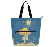 Borsa decorativa per bambini carina per bambini, ragazzi e ragazze, graziosa piccola ragazza con stelle di bellezza grandi borse per la spesa con cerniera per scuola e tempo di gioco arcobaleno para
