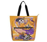 Borsa decorativa per bambini carina per bambini ragazzi ragazze, cartone animato fresco scheletro street style giallo impermeabile riutilizzabile borsa per libri borsa della spesa con cerniera per la