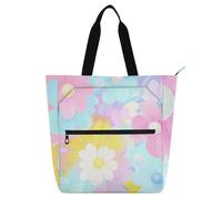 Borsa decorativa per bambini per ragazzi ragazze adulti, fiori blu rosa in estate impermeabile biblioteca borsa a tracolla con cerniera per la scuola shopping drogheria arcobaleno bolso para libros de