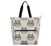 Borsa decorativa per bambini per ragazzi ragazze donne, cartone animato può amare occhiali di gatto grigio resistente all'acqua borsa per attività per bambini borsa artistica con cerniera per scuola