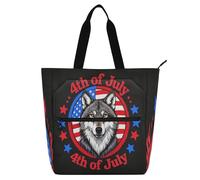 Borsa decorativa per libri artistici per ragazzi ragazze adulti, 4 luglio Giorno dell'Indipendenza Lupo Marrone Robusta Borsa per la spesa con cerniera per la scuola e il tempo di gioco Arcobaleno