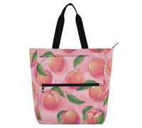 Borsa decorativa per libri artistici, per ragazzi, ragazze, donne, carino, cartone animato, pesca, rosa, impermeabile, borsa per la spesa, borsa da spiaggia con tasche con cerniera, per scuola