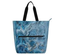 Borsa decorativa per libri carina per bambini, studenti, adulti, marmo, pietra, blu, impermeabile, borsa da spiaggia con tasche con cerniera, per scuola e tempo di gioco, arcobaleno bolsos para