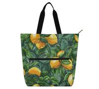 Borsa decorativa per libri carini per bambini, donne, uomini, giallo limone foglie verdi borsa tote impermeabile riutilizzabile borsa della spesa con cerniera per college shopping spiaggia arcobaleno