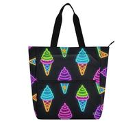Borsa decorativa per libri per bambini, donne, uomini, cartoni animati, carino, colore fluorescente, gelato al neon, leggera, borsa a tracolla con cerniera, per università, shopping, spiaggia
